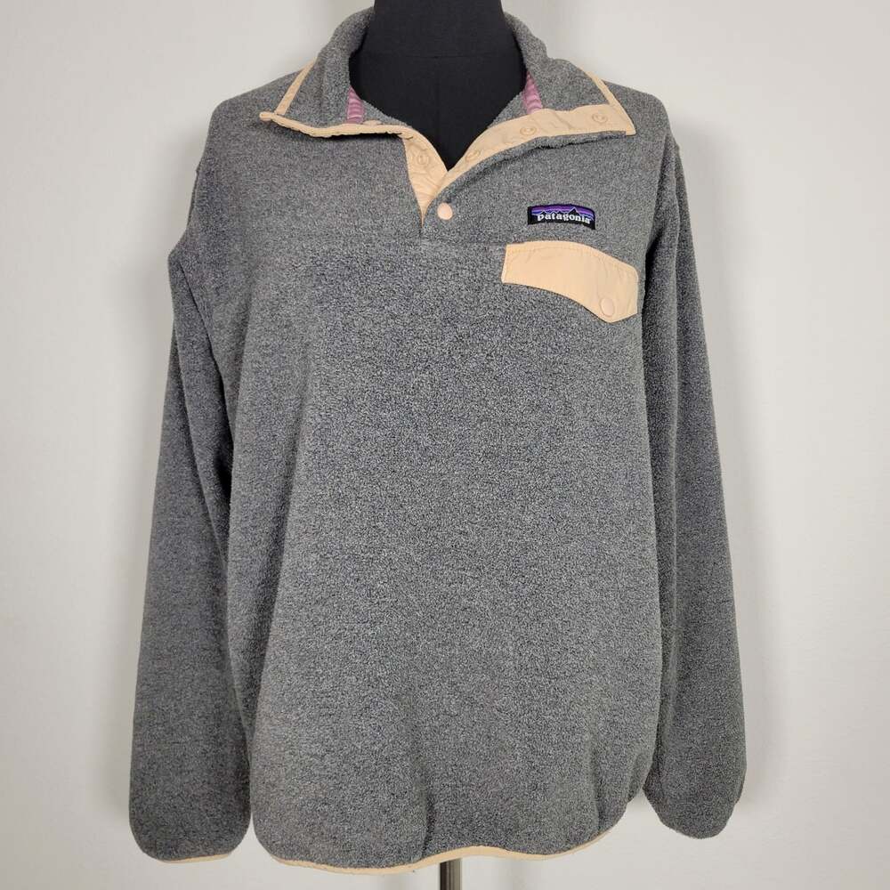 Patagonia Synchilla Snap-T Fleece Pullover Women's Medium Gray Pink Pocket